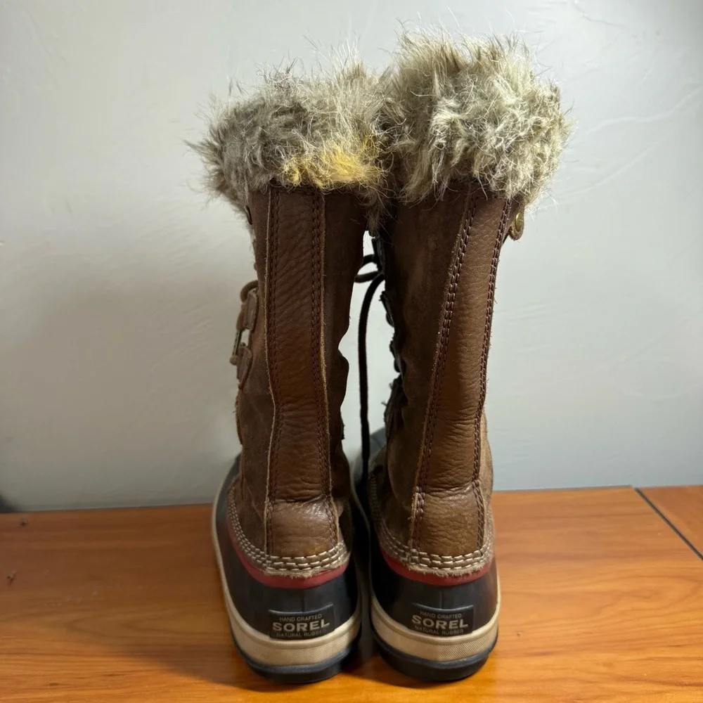 Sorel Joan of Arctic Tall Lace Up Snow Boot Waterproof‎ Leather Brown Tan 7.5